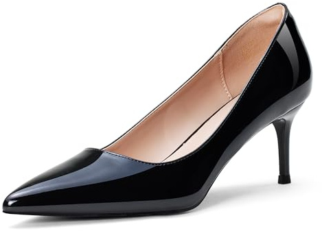 Zhabtuc Damen Pumps mit Spitzem Zehen - 6cm Absatz, Bequeme Büroschuhe, Unverzichtbare Abendschuhe, Schwarzes Lackleder, 36 EU