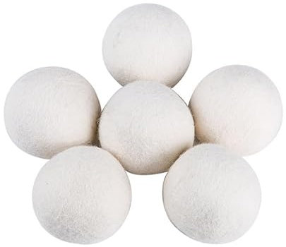 Hrlace Trocknerbälle für Wäschetrockner 6er Set weiß 100% Schafswolle Natürlicher Weichspüler Waschbälle energiesparend und plastikfrei für Daunenen, Baumwolle und vieles mehr Weiß 6cm