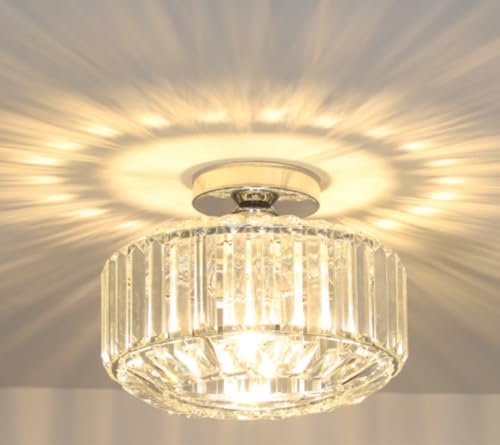 Stepeak Lampada da Soffitto Moderna in Cristallo Soggiorno, Plafoniera in Cristallo Soggiorno, Lampada da Soffitto Camera da Letto con Paralume in Vetro, Lampadario Cromato, Lampadario Moderno