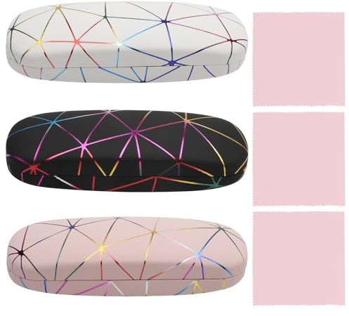 HENGBIRD 3 Stück Brillenetui Hardcase Bunt, Glasses Case Brillenetui Damen Brillenetui Hartschale, Tragbar Brillenetui Personalisiert mit Brillenputztuch, Brillenetuis für Damen Brillen Sonnenbrille