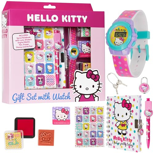 Hello Kitty Diario Segreto Bambina Orologio Digitale e Accessori Set Orologi Taccuino Ragazza Timbro Timbri Inchiostro Idee Regalo