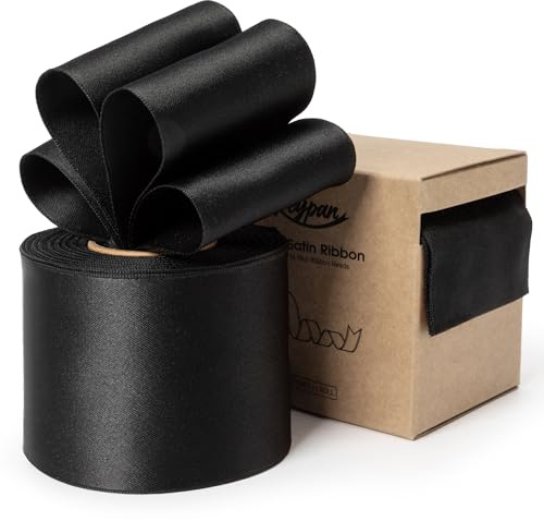 Keypan Schwarz Satinband 63mm Double-Faced mit Drahtkante Schleifenband für Geschenkband Blumenstrauß Bögen Hochzeit Einladung Weihnachten Dekoration Handwerk 2-1/2 Zoll 10 Yards
