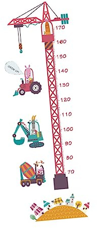 Turmdrehkran Wandaufkleber mit Höhenskala für Kinderzimmer | Cartoon Stil, Pvc Material, Frei Anordnen, Leicht Anzubringen und Entfernen, 2 Stück