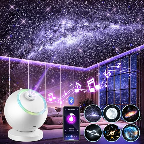 Projecteur Ciel Etoile Plafond, 6 HD Films de Planetarium Projecteur, 2 Luminosité+3 Minuteries+Batterie Intégrée Nuage LED Plafond, 10 Bruit Blanc+Bluetooth Projecteur Galaxie, Decoration Chambre