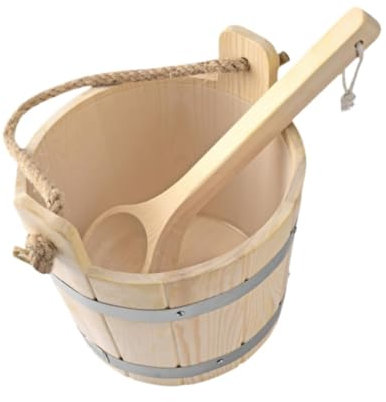 Dualoai Saunafass Und Schöpfkelle Aus Holz, 5 L, Saunazubehör für Die Sauna Im Hotel