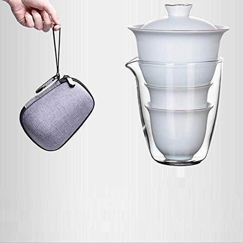 MOKLYF Ensemble de théière en Porcelaine Anglaise avec Sac et Tasse Gaiwan pour Voyage, Maison, Bureau, Ensemble de thé de l'après-midi - Bleu Clair(Bleu Clair