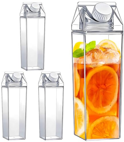 uk 4Pcs 500ml Milk Carton Water Bottle Plastic Transparent Square Drinking Mug 2 Spouts Leak Proof Large Capacity Cup Easy to Pour Portable Milk Carton Mug Suitable for Travelling