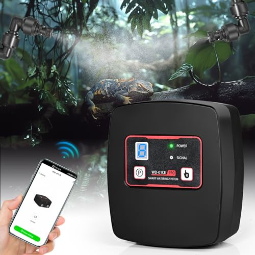 Glovios Nebel für Reptilien, Luftbefeuchter für Reptilien mit Timer und 4 Düsen um 360 ° drehbar, Luftbefeuchter für Amphibien, Reptilien, Pflanzen, Blumen
