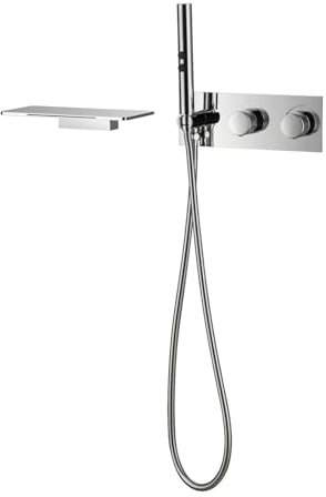 Miscelatore Vasca da Bagno Cromato Rubinetti Cascata Parete Miscelatore Doccia con Deviatore Kit Doccia con Soffione e Doccetta
