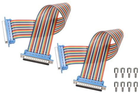 sourcing map 2 Pcs IDC Serial Cable Rainbow Wire Flat Ribbon Cable DB37 Male to DB37 Female 11.8 Inch Length 2.54mm Pitch Breadboard Jumper Wires for Electronic Projects