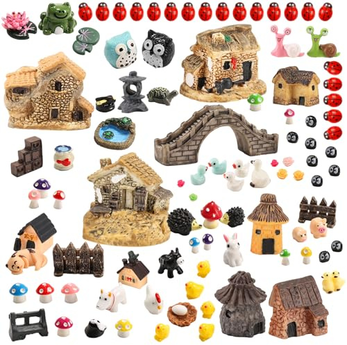 Giyofom 100 Pieces Fairy Mini Garden Accessories Micro Landscape Ornaments Kit Fairy Miniature Garden Animals Decor for Decoration