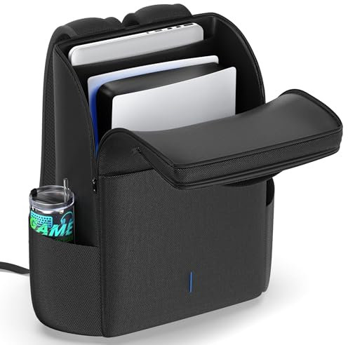 Rysker PS5/Slim/Pro konsolryggsäck, PS5 resväska med fullt skydd, PS5-bärväska med stor kapacitet, PS5-bärväska, PS-portal, bärbar dator, spelkort, PlayStation 5-ryggsäck med 3 kabelfickor – svart