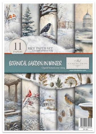 ITD Collection – rispapper Decopatch – decoupage papper – motivpapper för servettteknik – Rice Paper Sheets – A4 29,7 x 21 cm – Botanical Garden in Winter – RP-081