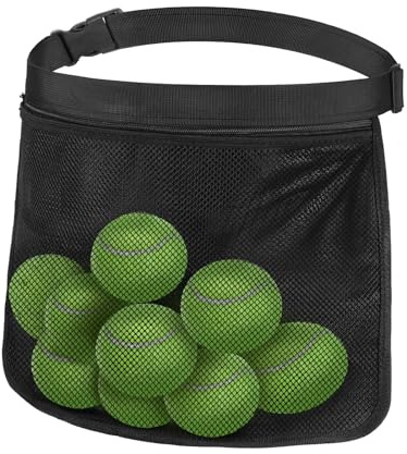 HJZHII Support de sangle réglable pour balles de tennis, 8 à 10 balles de tennis, sac de transport, sac de transport, sac de transport pour pickleball, hanche, sac à trous en filet pour entraîneur