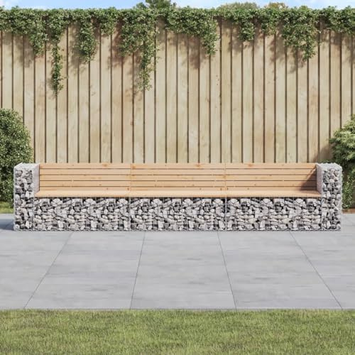 Garden Bench Gabion Design Solid Wood Pine 347 x 71 65.5 cm, Seat Chair Armchair Furniture Sun Lounger Terrace Patio Balcony Outdoor Decoration