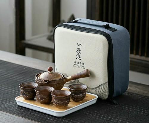 LIUXIN Porcelain Chinese Gongfu Tea Set Portable Teapot Set with 360 Rotation Tea Maker and Infuser Tea Ceremony Set Teapot Set Bag