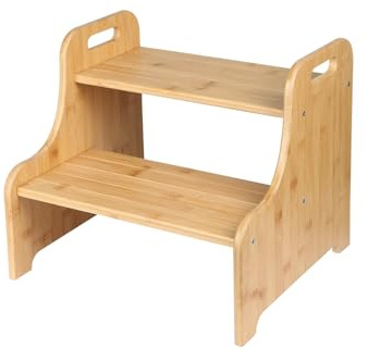 Homewell Tritthocker für Kinder aus Holz, Hocker mit 2 Stufen für Kinder, Handlauf für Badezimmer, kippsicher und rutschfest, 38 x 34 x 33 cm
