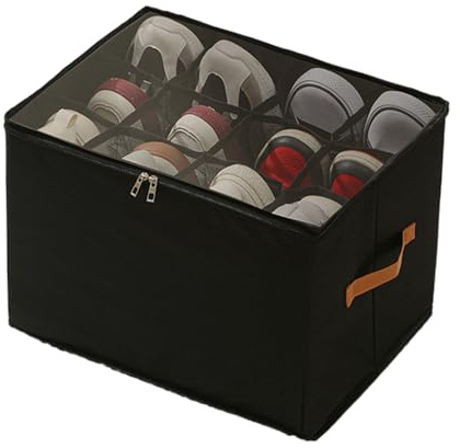 Nybhyjka Armario de almacenamiento de zapatos, caja organizadora plegable, caja de almacenamiento divisores ajustables con cubierta transparente y asa para entrada, sala de estar, dormitorio, armario