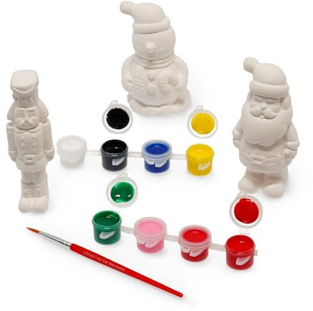 Legami - Kit Decorazione Statuette di Natale Paint Your Christmas, 3 Statuette di Gesso, Babbo Natale, Pupazzo di Neve, Schiaccianoci, 7 Colori a Tempera, 1 Pennello, 21 x 30 cm