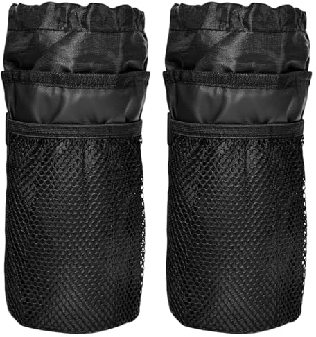 GWAWG 2PCS Bike Drinks Cup Holder,Water Bottle Carrier, Handlebar Bottle Holder With Mesh Pockets Phone Bag,Mobility Scooter Cup Holder,Handlebar Bags For Bicycles,Motorcycle,Wheelchair, Golf Cart