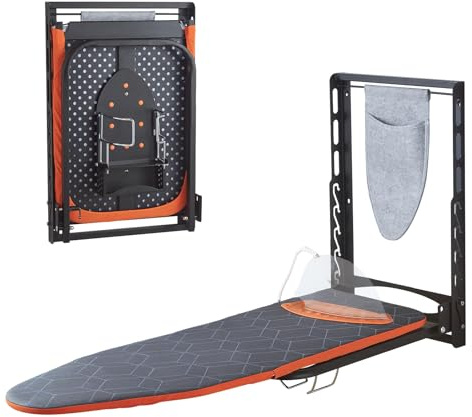 Wall Mounted Ironing Board with Iron Holder, 42 X 14 Compact Mount Foldable Ironing Board for Small Spaces, Space Saving with Cotton Fabric Cover and Silicone Iron Rest