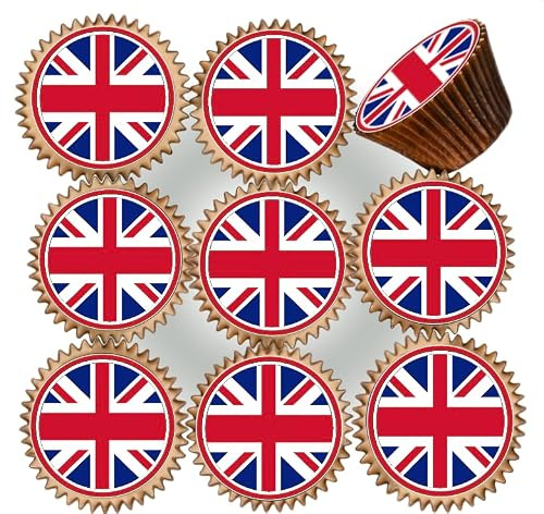 30 x PRE CUT UNION JACK FLAG UNITED KINGDOM GREAT BRITAIN ENGLAND EDIBLE WAFER CARD RICE PAPER 4.5 cms CUPCAKE TOPPERS DECORATIONS