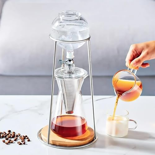 Cafetera De Café Frío, Cafetera Con Hielo, Con Tecnología De Goteo Lento, Gran Capacidad De 400ml - Per De 4 A 6 Tazas, Café Frío De Goteo, Acero Inoxidable Y Vidrio De Borosilicato(Silver)