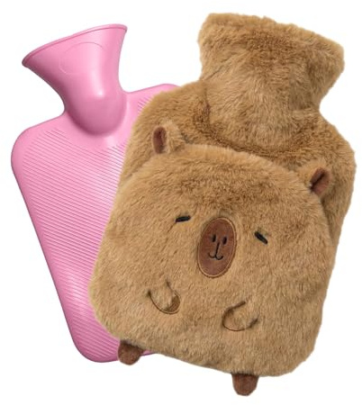 Ftrule Wärmflasche mit Bezug, Süß plüSch wärmflaschen Tier, Wärmflasche Tier, Capybara Wärmflas-che, Cartoon Heißwasserflasche, Reinigung Abnehmbar, Geschenke für Familie Freunde