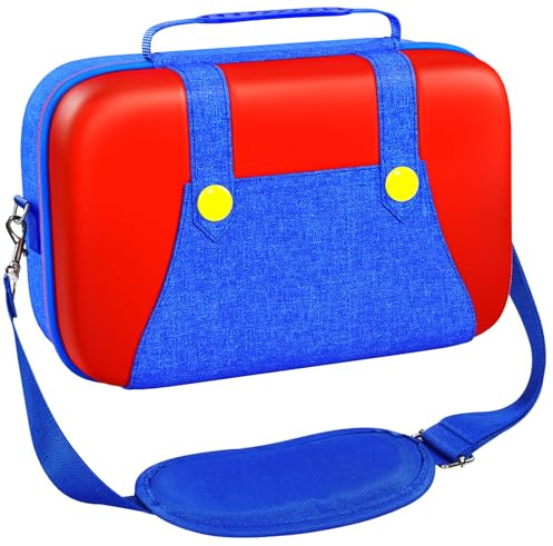 ivoler Pochette de Transport pour Nintendo Switch 2, Étui de Protection Rigide de Luxe Grande Capacité avec Bandoulière, Rangement Console, Manette, Accessoire et 20 Cartouches de Jeu-Rouge+Bleu