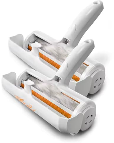 Marengos - Tierhaarentferner wiederverwendbar – Weiß/Orange – 2er Set | Für Hunde & Katzen – Starke Fusselrolle ohne Klebeblätter – entfernt Tierhaare von Sofa, Kleidung & Auto