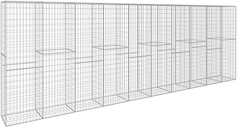 Yisssmeng Mur de gabion - 600 x 50 x 200 cm - En acier galvanisé argenté - Avec couvercle - Clôture de jardin de 6 m de long - Pour brise-vue et bordure de parterre - Grille de gabion robuste pour