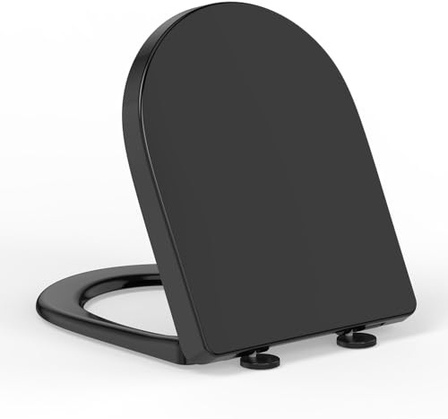 YEAUPE PRO Toilettendeckel mit Absenkautomatik D Form, WC-Sitz einfache Montage, Klodeckel abnehmbarer, bis 175 kg belastbar, 44,6 * 36,1, Schwarz, inkl. Installationsschablone