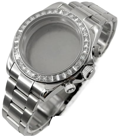 NMASDUYPU Klockfodral Klocktillbehör Safirkristall Vattentätt fodral VK63A VK64 Urverk for Med armband(Silver Diamond)