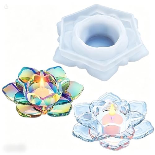 Zheigaoxea Lotus Tealight Candles Holders Resin Mold, Flower Candlestick Epoxy Casting Silicone Molds for DIY Jewelry Box, Trinket Container, Candy Box Home Table Decoration
