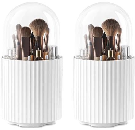 2 Stück weißer Make up Organizer, 360° drehbarer Pinselhalter staubdicht | Kunststoff, für Schminktisch Badezimmer Spiegelschrank Kosmetik