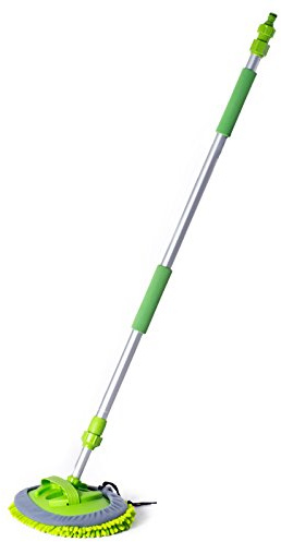 wellenshop Waschbürste mit Teleskop-Stiel 1,60 m Wasserdurchlauf/Absperrventil Mikrofaser Chenille Waschbar Boot Auto Wohnmobil