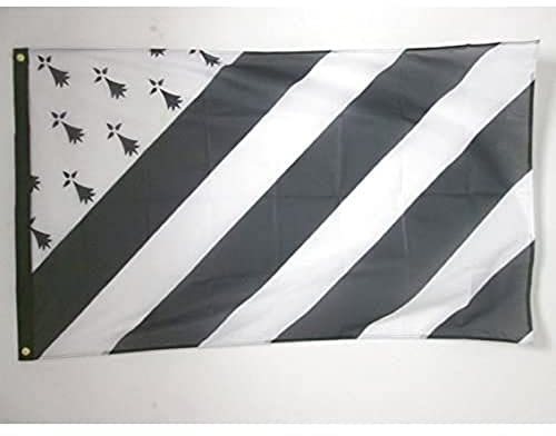 AZ FLAG - Drapeau Bretagne Big Gwenn Ha Du Spécial Extérieur - 150x90 cm - Drapeau Breton En Maille Bloquée Avec Anneaux Plastiques Intégrés - 170g