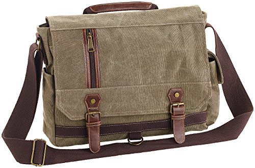 Xcase Canvas Laptoptasche: Geräumige Canvas-Retro-Umhängetasche für Notebooks bis 33 cm/13, Oliv (Herrentasche, Schultertasche, Laptop)