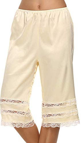 TUSFTAY Women's Lace Trim Culotte Slip Snip-it Pettipants Bottom Split Skirt Bloomers Lingerie Satin Pant Slip (Beige, X-Large)
