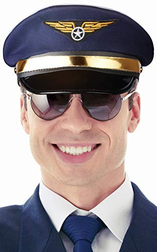 Balinco Pilotenmütze dunkelblau mit goldener Leiste für Damen & Herren - Größe verstellbar