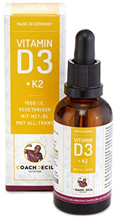 Vitamin D3 + K2 MK7 All-Trans Tropfen – 50ml – (Abgefüllt & geprüft in Deutschland - 1000 I.E. mit MCT-Öl auf Kokosbasis, vegetarisch)