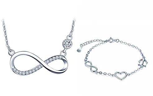 Yumilok 925 Sterling Silber Damen Halskette Armkette Kette mit Anhänger Unendlichkeit Infinity Herz Anhänger Zirkonia Armbänder Armreifen Schmuck Set für Frauen Mädchen