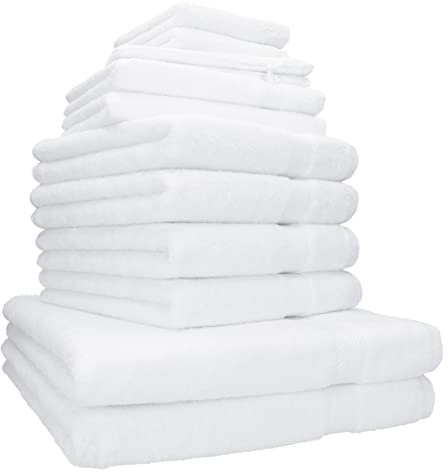 Betz Set di asciugamani in spugna Premium da 12 pezzi - 2 teli bagno - 4 asciugamani - 2 asciugamani per ospiti - 2 lavette - 2 guanti da bagno bianco