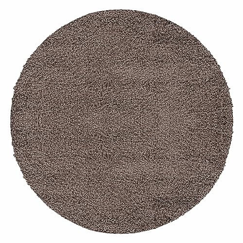 HomebyHome Teppich Rund Hochflor 160 cm Rund - Shaggy Teppich Wohnzimmer Mocca Extra Weich und Flauschig - Langflor Teppiche für Schlafzimmer, Küche, Flur - Carpet, Halı, Kilim