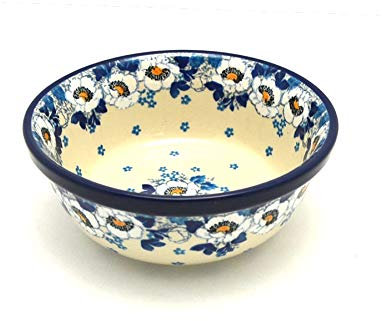 Polish Pottery Bowl - Soup and Salad - White Poppy