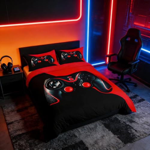 Loussiesd Juego de funda de edredón para niños y niñas, diseño de videojuegos, decoración de habitación, ropa de cama para adolescentes, ropa de cama de Navidad, tamaño individual, funda de edredón