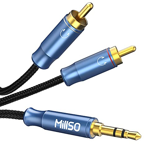MillSO Klinke auf Cinch Kabel 1.2m Aux Cinch 3,5mm Klinkenstecker auf 2 x Cinch Stecker RCA auf Klinke Stereo Kabel für Smartphones, Lautsprecher, Heimkino, TV