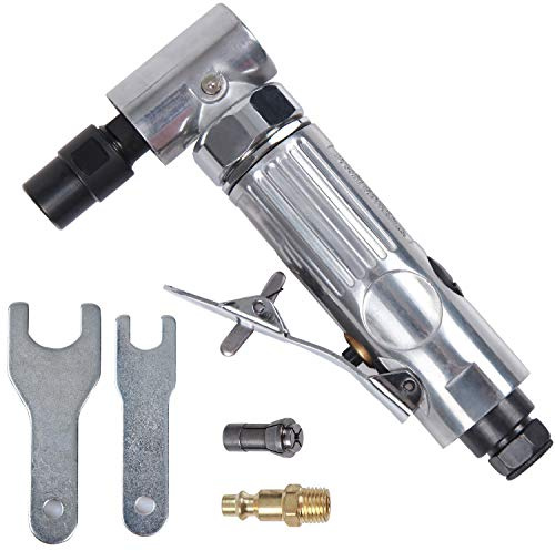 YELWAY 1/4 Angle Air Die Grinder, 20000 RPM, 90 Degree Angled Air Die Grinder, Edge Series Air Angle Die Grinder with 1/4-inch, Mini Air Angle Die Grinder, Pneumatic Angle Die Grinder,Polished Color