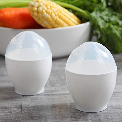 BYFRI Microwave Egg Cooker - 2pcs Egg Poacher & Boiler - Stainless Steel - White - Includes Cooker Cup & Ventilated Lid