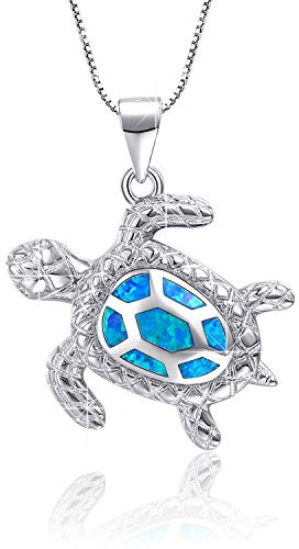 AMIGUO Pendentif tortue de mer opale bleue en argent sterling bijoux pour femmes cadeaux